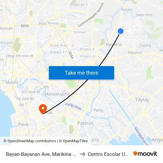 Bayan-Bayanan Ave, Marikina City, Manila to Centro Escolar University map