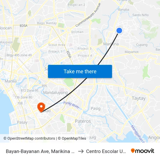Bayan-Bayanan Ave, Marikina City, Manila to Centro Escolar University map