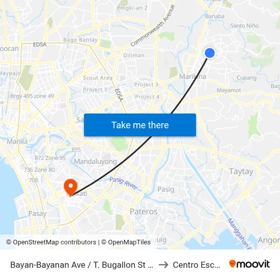 Bayan-Bayanan Ave / T. Bugallon St Intersection, Marikina City, Manila to Centro Escolar University map