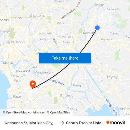 Katipunan St, Marikina City, Manila to Centro Escolar University map