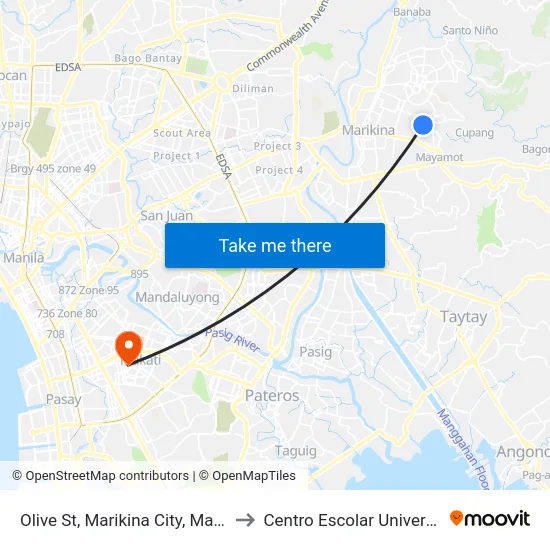 Olive St, Marikina City, Manila to Centro Escolar University map