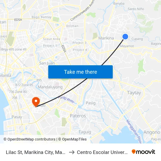 Lilac St, Marikina City, Manila to Centro Escolar University map
