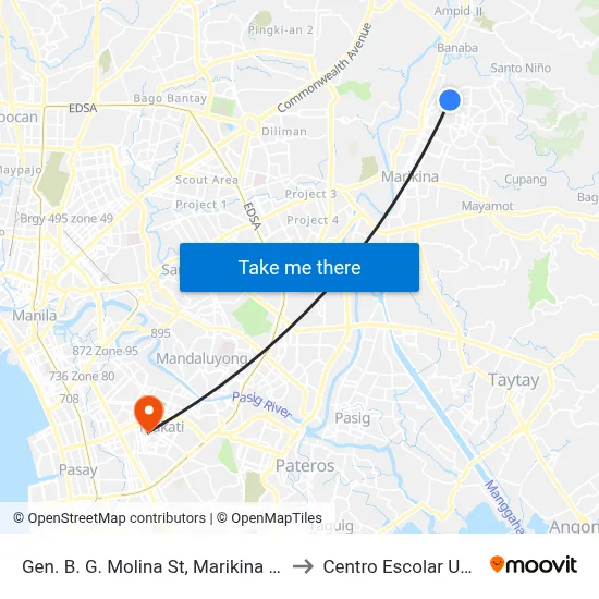 Gen. B. G. Molina St, Marikina City, Manila to Centro Escolar University map
