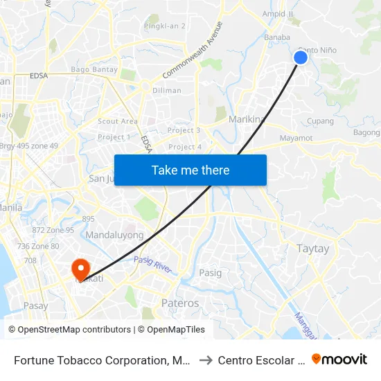 Fortune Tobacco Corporation, Marikina City, Manila to Centro Escolar University map