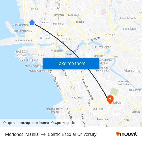 Moriones, Manila to Centro Escolar University map