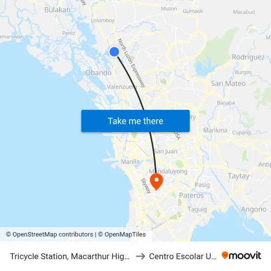 Tricycle Station, Macarthur Highway, Marilao to Centro Escolar University map