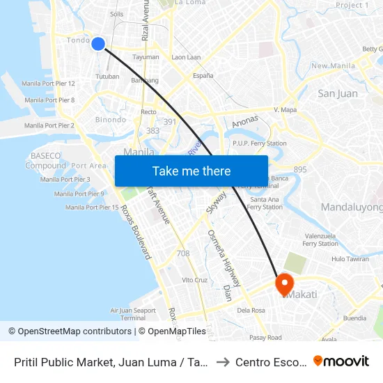 Pritil Public Market, Juan Luma / Tayuman Road Intersection, Manila to Centro Escolar University map