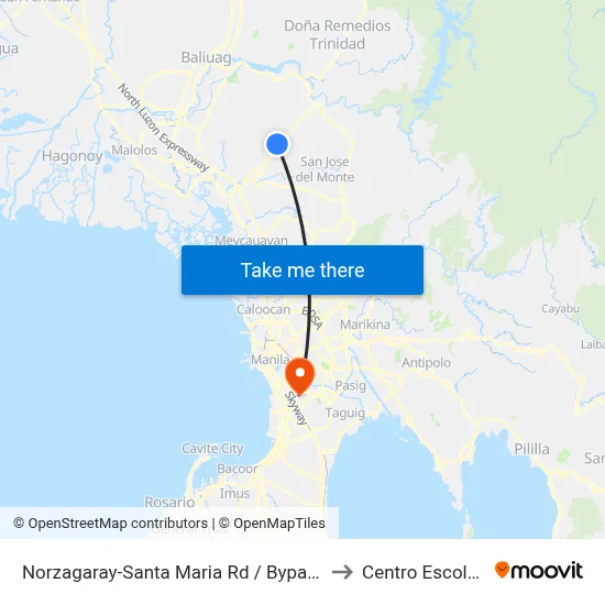 Norzagaray-Santa Maria Rd / Bypass Rd, Santa Maria, Manila to Centro Escolar University map