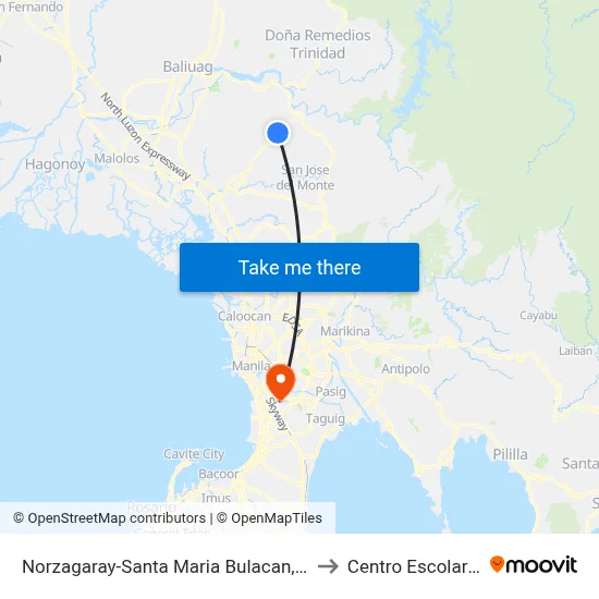 Norzagaray-Santa Maria Bulacan, Santa Maria, Manila to Centro Escolar University map