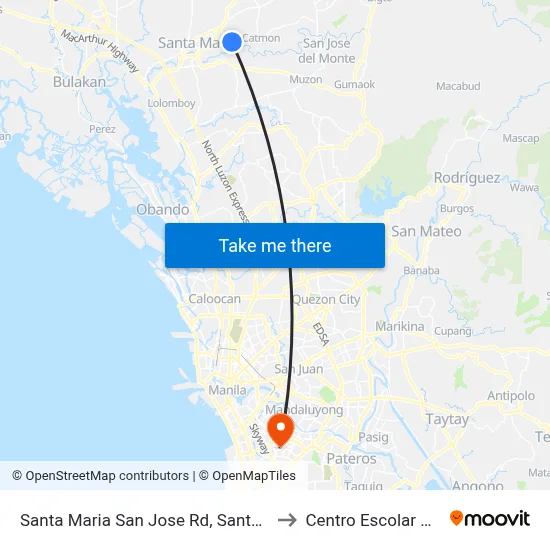 Santa Maria San Jose Rd, Santa Maria, Manila to Centro Escolar University map