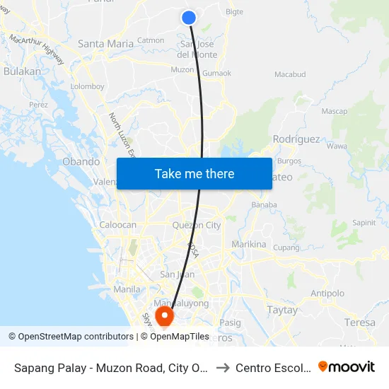 Sapang Palay - Muzon Road, City Of San Jose Del Monte, Manila to Centro Escolar University map