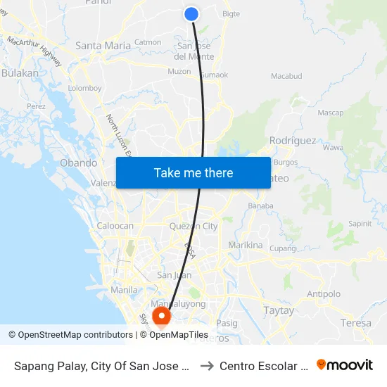 Sapang Palay, City Of San Jose Del Monte, Manila to Centro Escolar University map