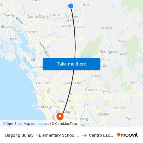 Bagong Buhay H Elementary School, City Of San Jose Del Monte, Manila to Centro Escolar University map