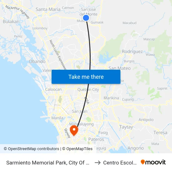 Sarmiento Memorial Park, City Of San Jose Del Monte, Manila to Centro Escolar University map
