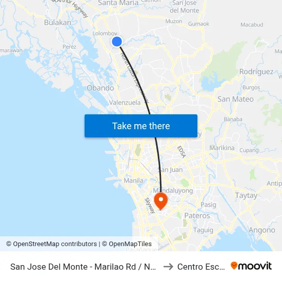 San Jose Del Monte - Marilao Rd / North Luzon Expressway, Marilao, Manila to Centro Escolar University map