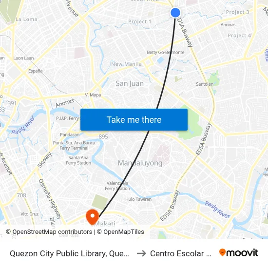 Quezon City Public Library, Quezon City, Maniila to Centro Escolar University map