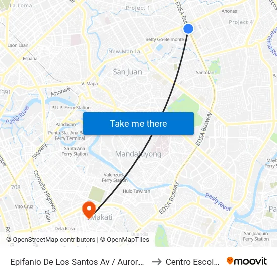 Epifanio De Los Santos Av / Aurora Blvd, Quezon City, Manila to Centro Escolar University map