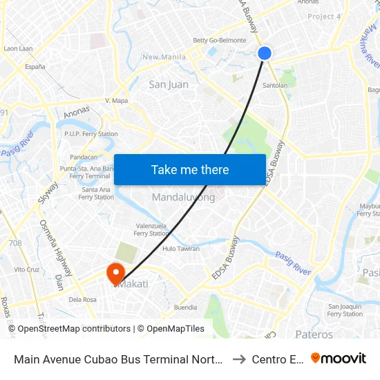 Main Avenue Cubao Bus Terminal Northbound, Edsa, Epifanio De Los Santos Av, Quezon City, Manila to Centro Escolar University map