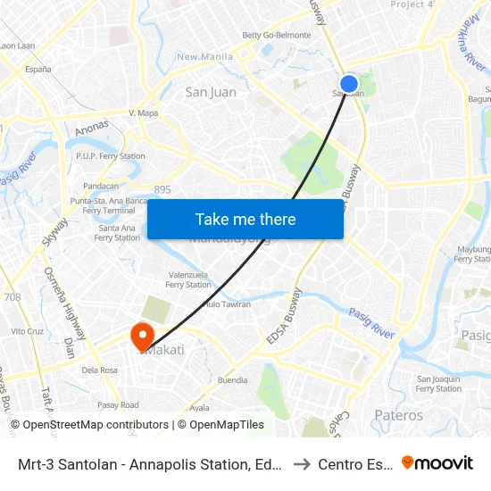 Mrt-3 Santolan - Annapolis Station, Edsa, Epifanio De Los Santos Av, Quezon City, Manila to Centro Escolar University map