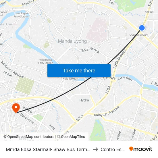 Mmda Edsa Starmall- Shaw Bus Terminal Southbound, Mandaluyong City, Manila to Centro Escolar University map