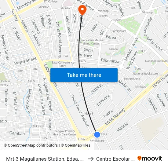 Mrt-3 Magallanes Station, Edsa, Makati City, Manila to Centro Escolar University map