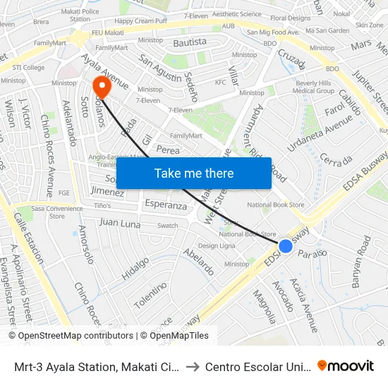 Mrt-3 Ayala Station, Makati City, Manila to Centro Escolar University map