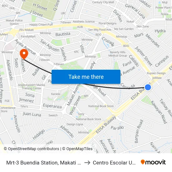 Mrt-3 Buendia Station, Makati City, Manila to Centro Escolar University map