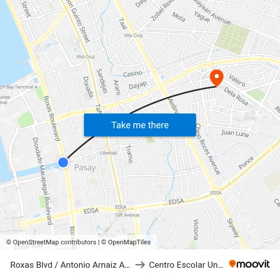 Roxas Blvd / Antonio Arnaiz Ave, Manila to Centro Escolar University map