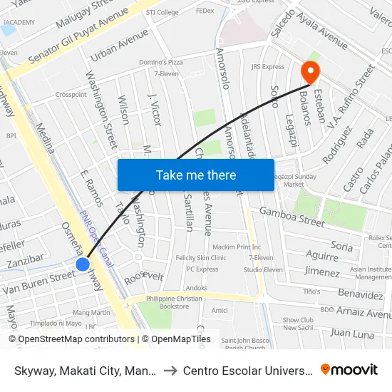 Skyway, Makati City, Manila to Centro Escolar University map