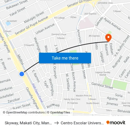 Skyway, Makati City, Manila to Centro Escolar University map