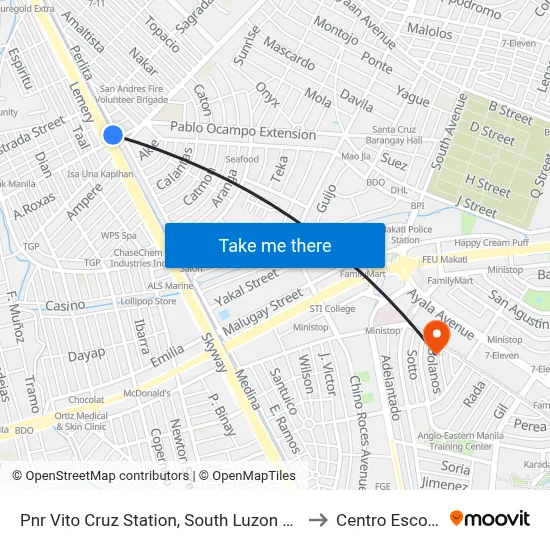 Pnr Vito Cruz Station, South Luzon Expressway, Makati City, Manila to Centro Escolar University map