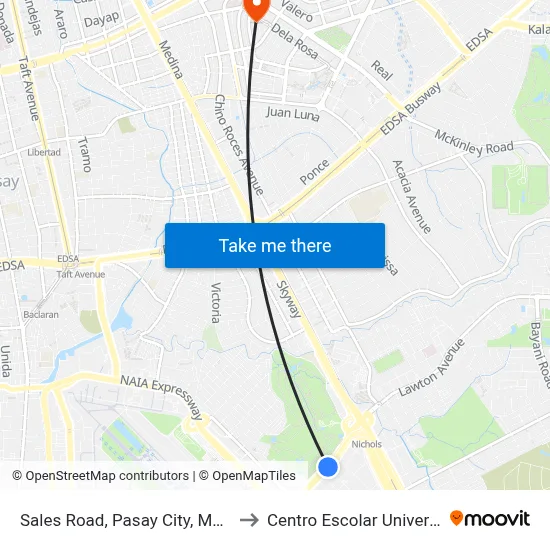 Sales Road, Pasay City, Manila to Centro Escolar University map