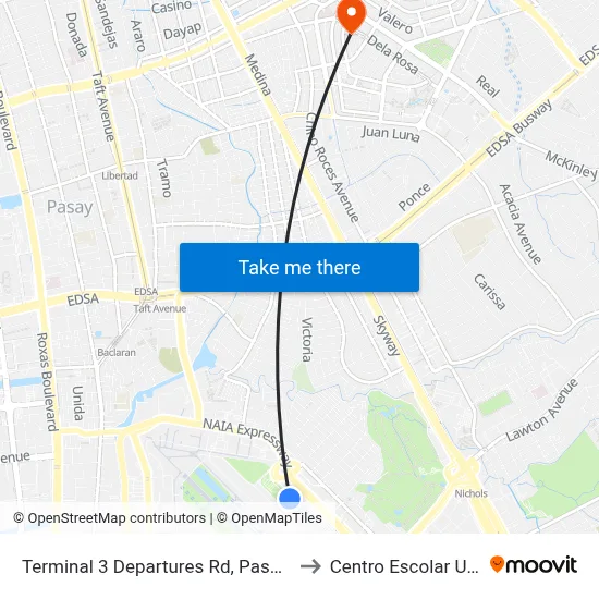 Terminal 3 Departures Rd, Pasay City, Manila to Centro Escolar University map