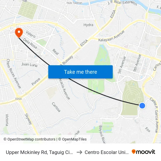 Upper Mckinley Rd, Taguig City, Manila to Centro Escolar University map
