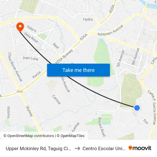 Upper Mckinley Rd, Taguig City, Manila to Centro Escolar University map