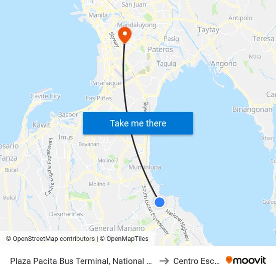 Plaza Pacita Bus Terminal, National Highway / Pacita Av, San Pedro, Manila to Centro Escolar University map