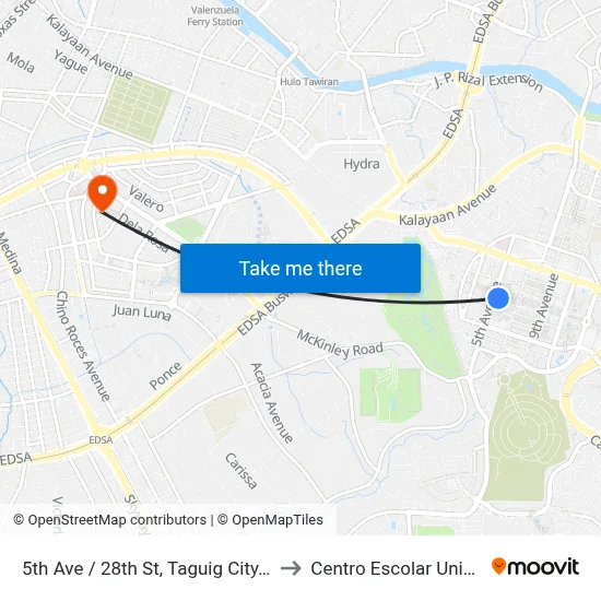 5th Ave / 28th St, Taguig City, Manila to Centro Escolar University map