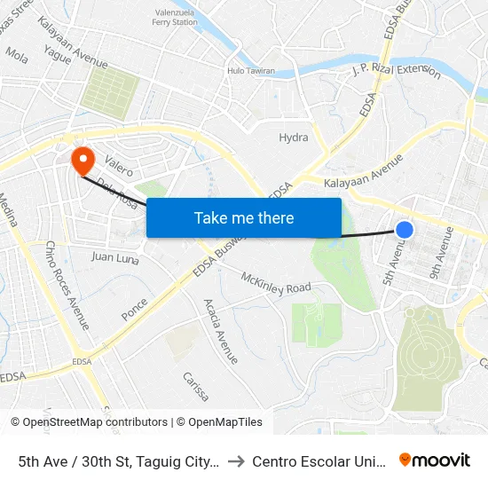 5th Ave / 30th St, Taguig City, Manila to Centro Escolar University map