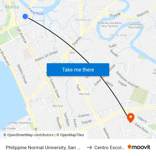 Philippine Normal University, San Marcelino / Ayala Blvd, Manila to Centro Escolar University map