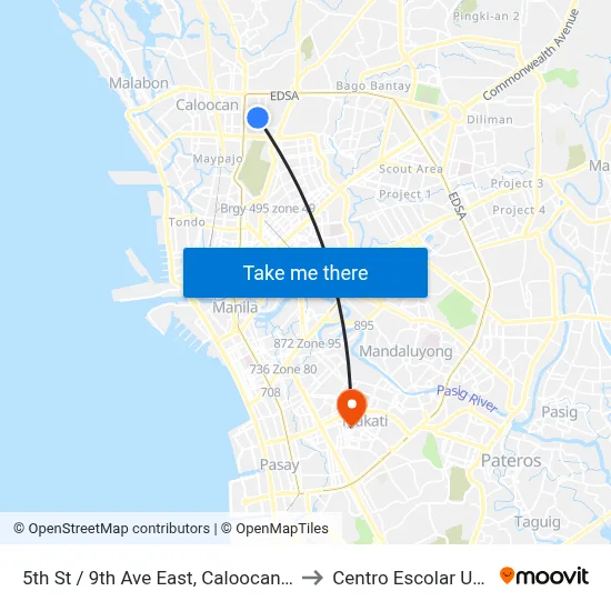 5th St / 9th Ave East, Caloocan City, Manila to Centro Escolar University map
