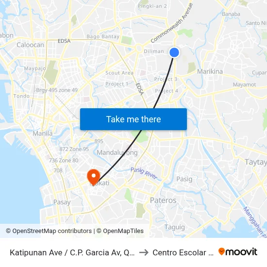 Katipunan Ave / C.P. Garcia Av, Quezon City, Manila to Centro Escolar University map