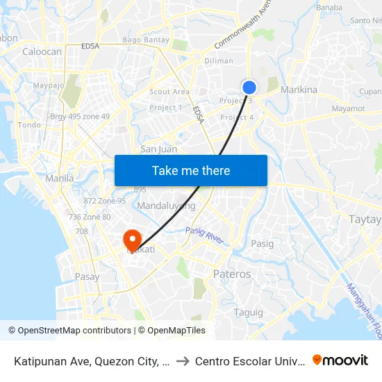 Katipunan Ave, Quezon City, Manila to Centro Escolar University map