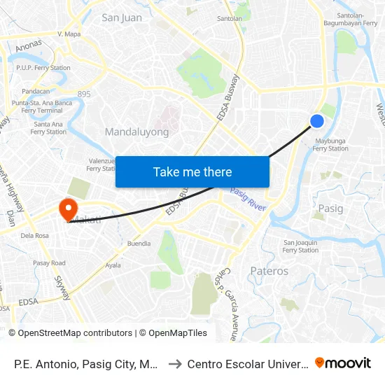 P.E. Antonio, Pasig City, Manila to Centro Escolar University map