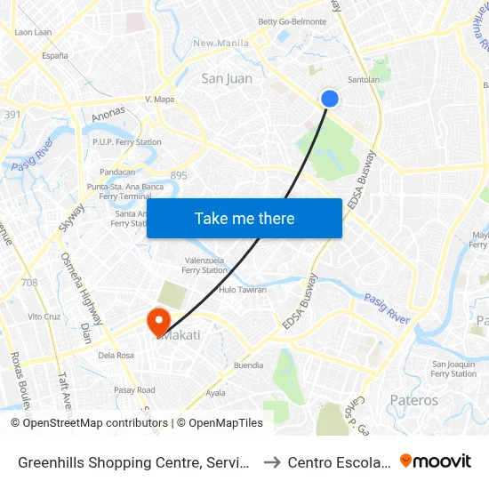 Greenhills Shopping Centre, Service Rd, San Juan, Manila to Centro Escolar University map