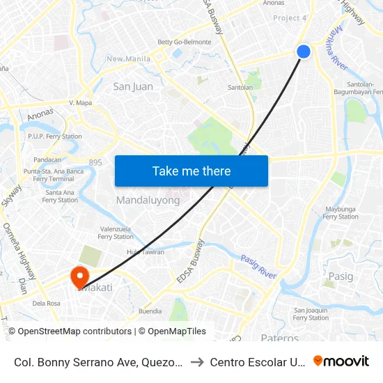 Col. Bonny Serrano Ave, Quezon City, Manila to Centro Escolar University map