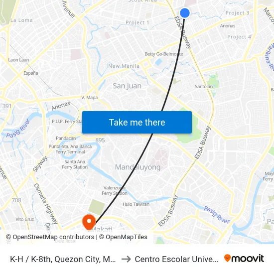 K-H / K-8th, Quezon City, Manila to Centro Escolar University map