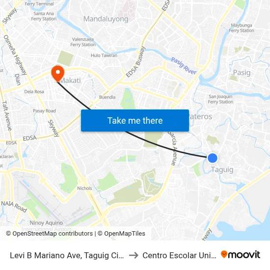 Levi B Mariano Ave, Taguig City, Manila to Centro Escolar University map