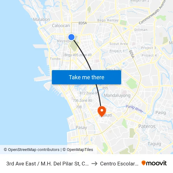 3rd Ave East / M.H. Del Pilar St, Caloocan City, Manila to Centro Escolar University map