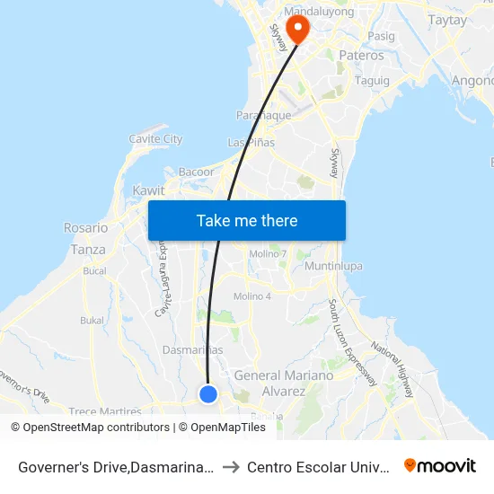 Governer's Drive,Dasmarinas City to Centro Escolar University map