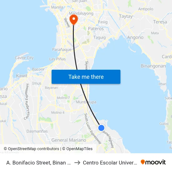 A. Bonifacio Street, Binan City to Centro Escolar University map